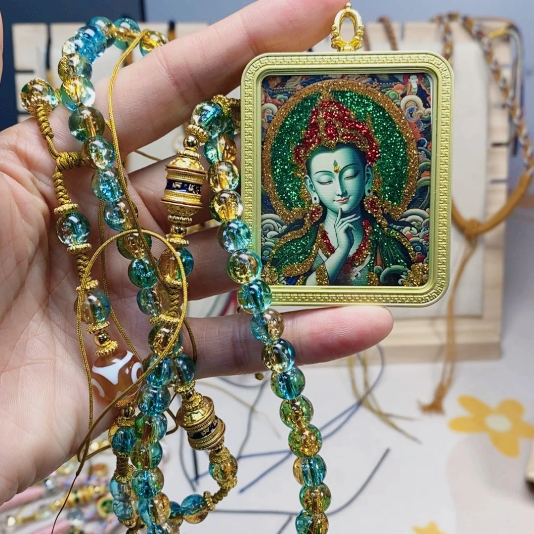 吊坠手绘唐卡绿妈妈吊坠