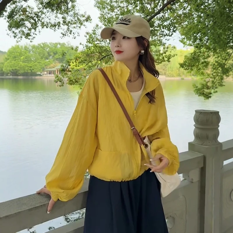 立领通勤防晒薄款女常规款短外套防晒衫长袖显瘦上衣休闲开衫外搭