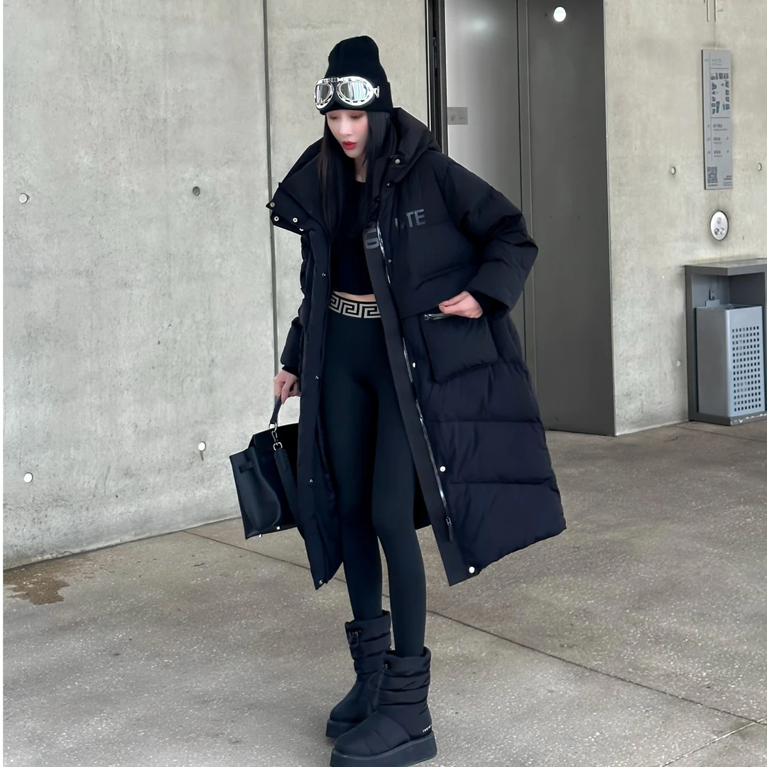 3316 黑色棉服女中长款显瘦百搭保暖