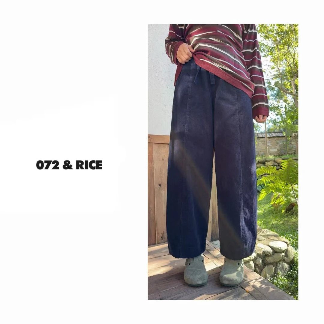 072 & RICE【洛华裤】100纯棉 秋季休闲橡筋腰灯芯绒九分裤 32LK113