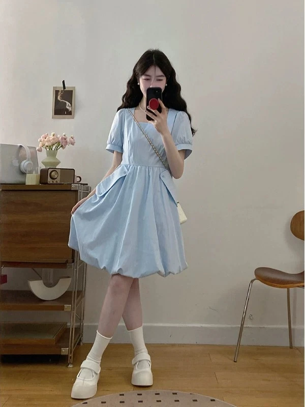 大码法式温柔风连衣裙女2025新款夏季甜美花苞裙胖MM遮肚显瘦裙子