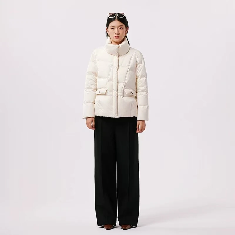 冬季加厚保暖云感复古新中式蚕丝真丝短款羽绒服女53118（LG）