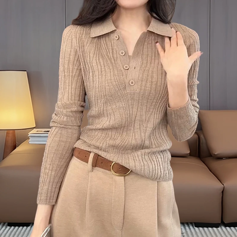 韩版设计感减龄polo针织衫女秋季新款松弛软糯显瘦百搭正肩上衣