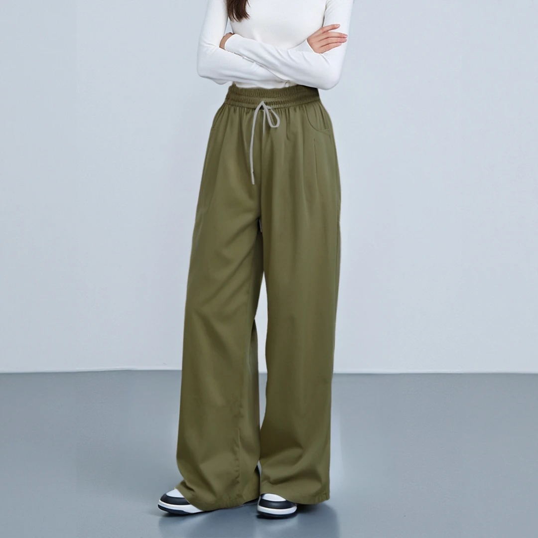 Y9032垂感女士直筒裤纯色抽绳舒适时尚休闲百搭春夏季潮流工装裤