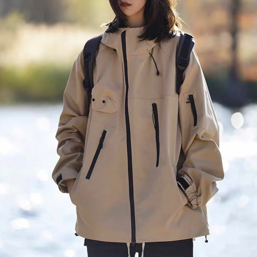 美式重工立体口袋户外机能防泼水冲锋衣男女连帽工装夹克-3841