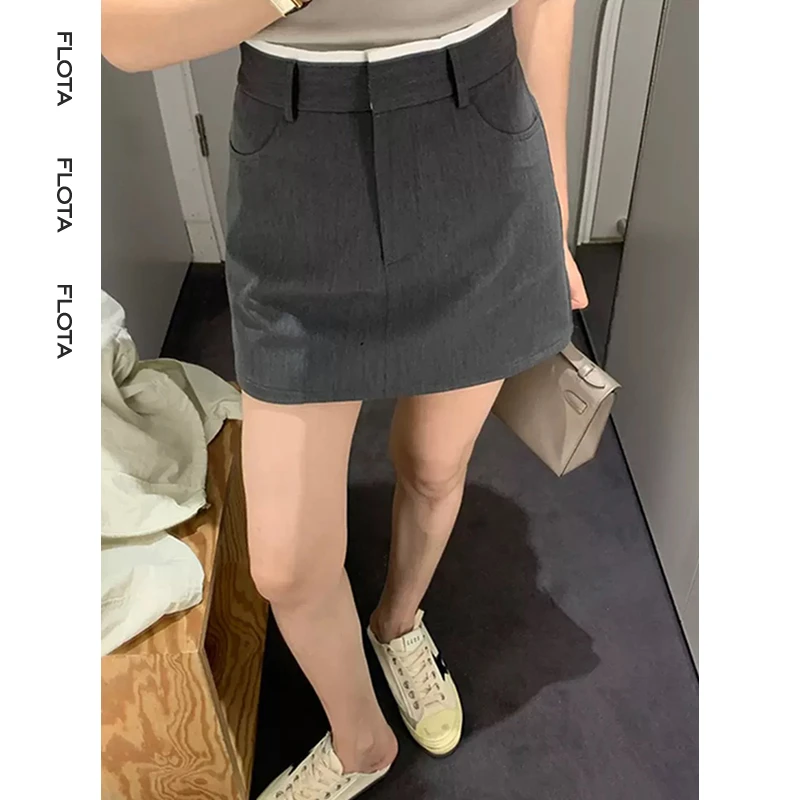 【flota】韩系灰色拼接设计a字半身裙裤春夏自带内衬防走光短裙0009