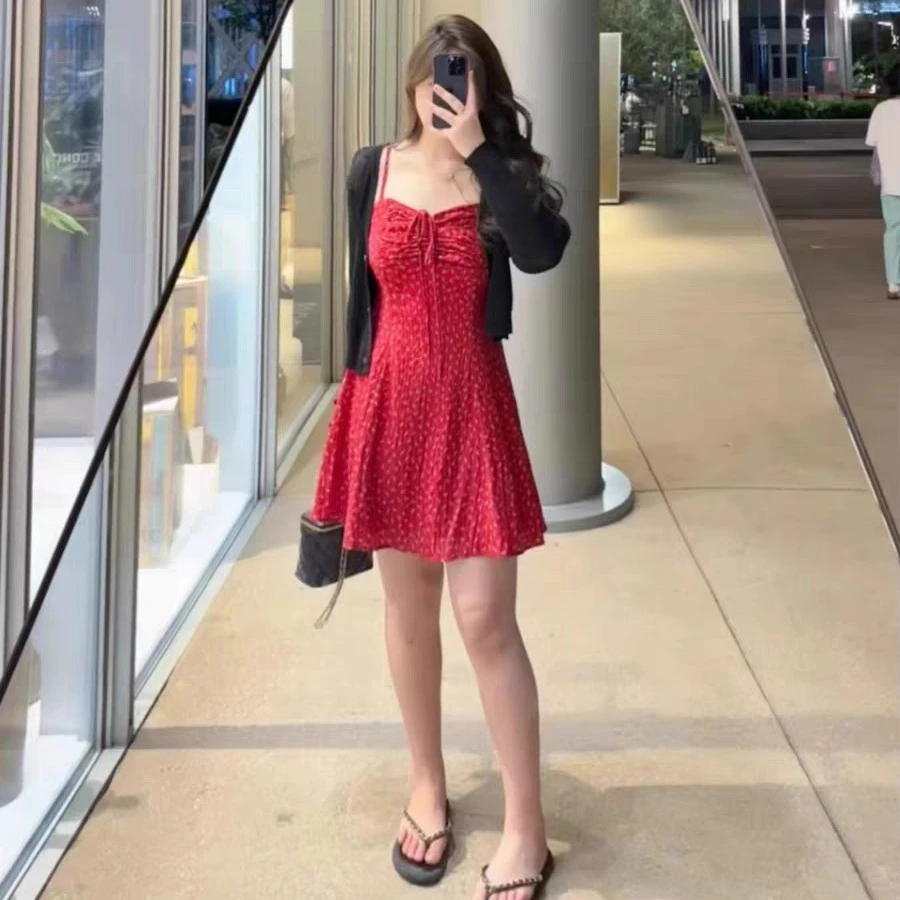 吊带长裙微胖显瘦大码胖MM法式温柔感海边度假连衣裙2024新款女夏