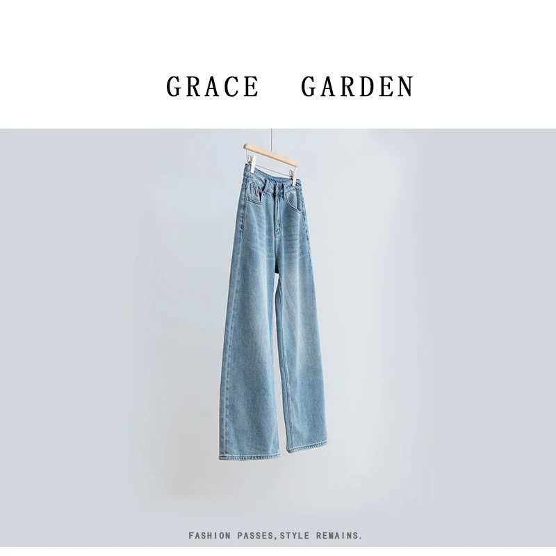 GRACE GARDEN【粉标牛仔！25早春！】浅色阔腿直筒牛仔裤NZK5A0810