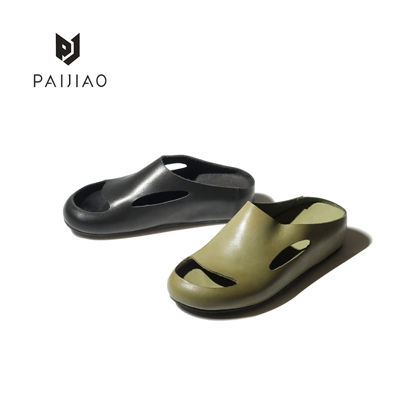 牛皮外露趾吸汗镂空慵懒真皮厚底休闲懒人女凉拖勃肯鞋XC3562-15