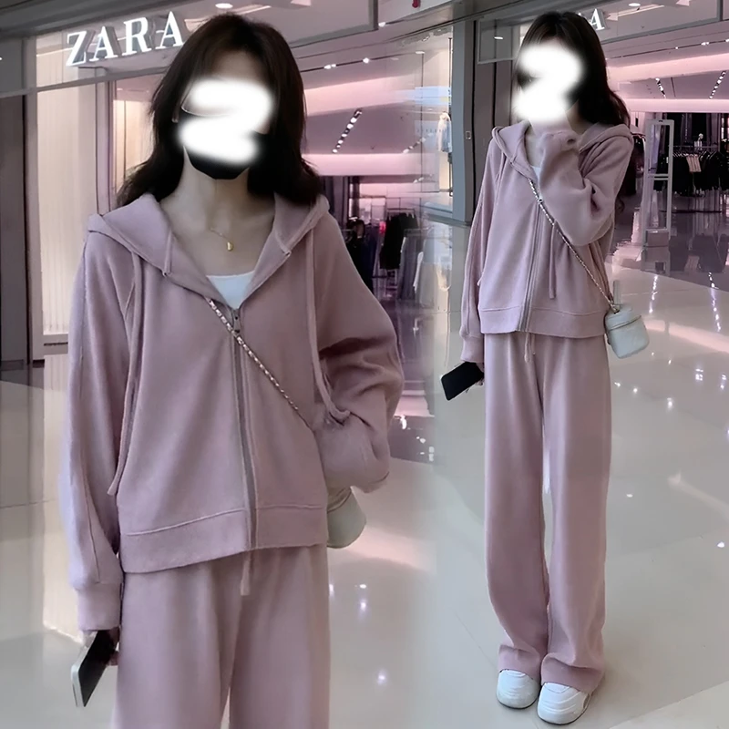 欧货时尚洋气运动卫衣套装女2025春秋连帽外套休闲阔腿裤两件套潮