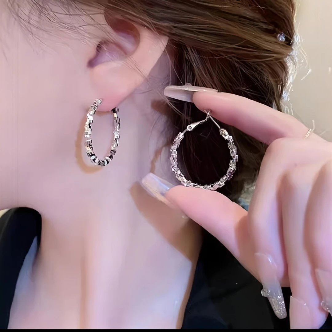 铜合金耳饰 碎银子S925银针耳扣轻奢百搭小众高级感气质时尚欧美