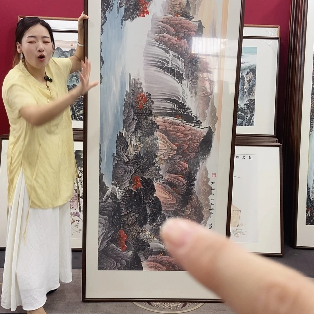 国画手绘带框包邮