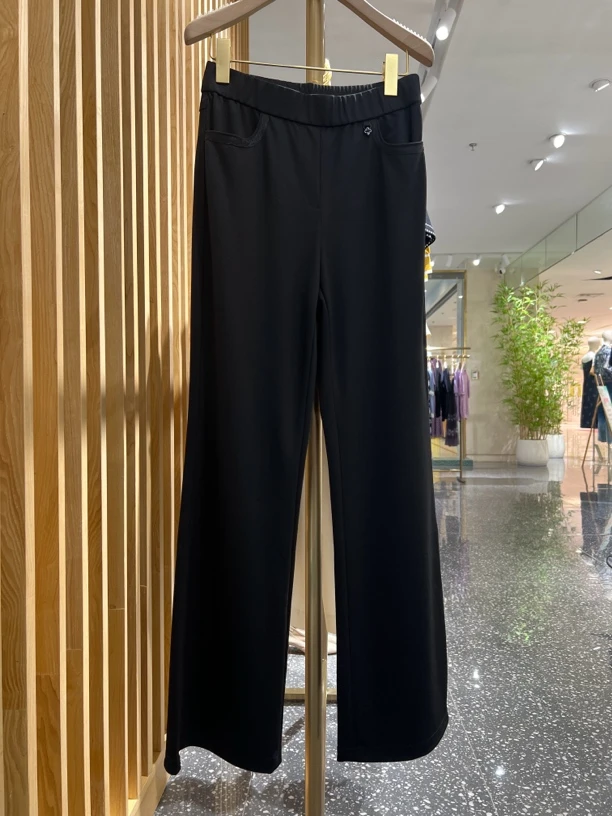 声雨竹1R111女士黑色微喇叭西装裤秋季高腰休闲通勤裤