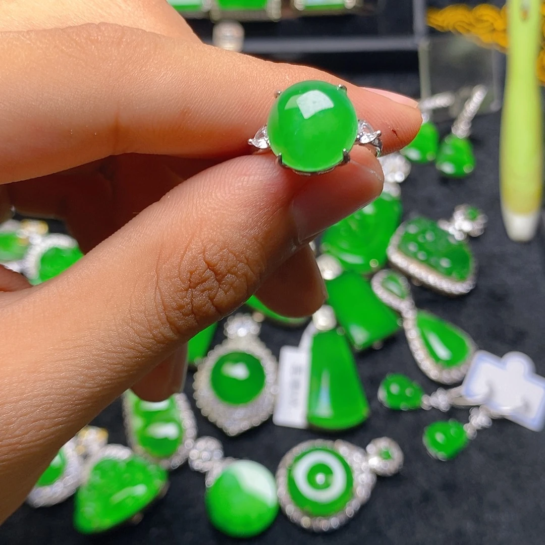 翡翠银S925镶嵌戒指戒指