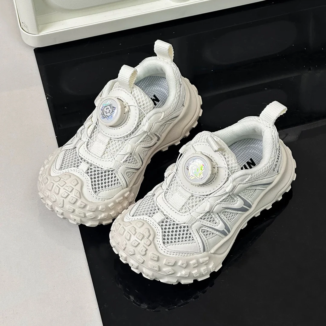 儿童网鞋2025款女童单网透气休闲运动鞋旋转扣男童老爹鞋透气耐磨