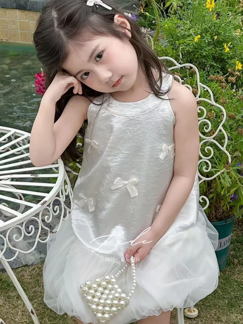 2025年夏季 原创 重工 法式 蝴蝶结 无袖蓬蓬裙