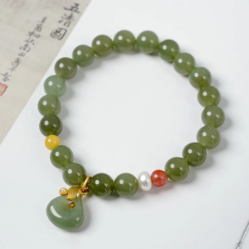 轻奢原创天然和田玉珠手串南红淡水珍珠蜜蜡隔珠女士手链-8578