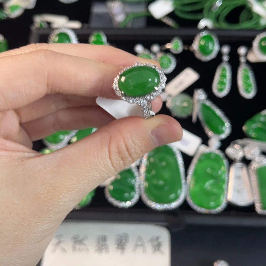 翡翠银S925镶嵌戒指蛋面戒指