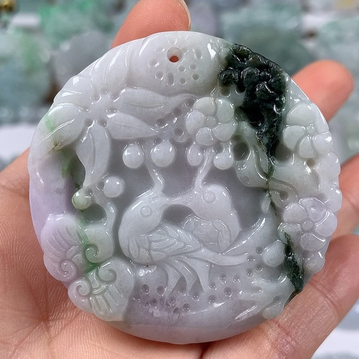 翡翠未镶嵌颈饰鸟语花香喜上眉梢卡厚13+