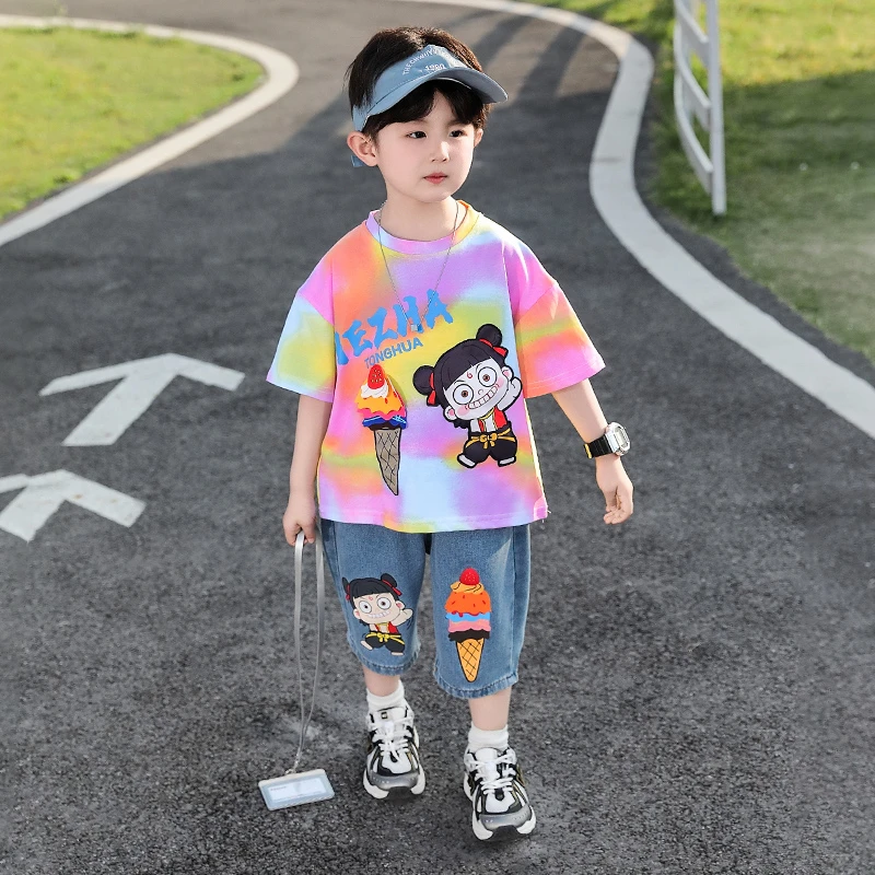 哪吒衣服男童夏季套装2025新款帅气时髦男宝短袖网红儿童夏天服装