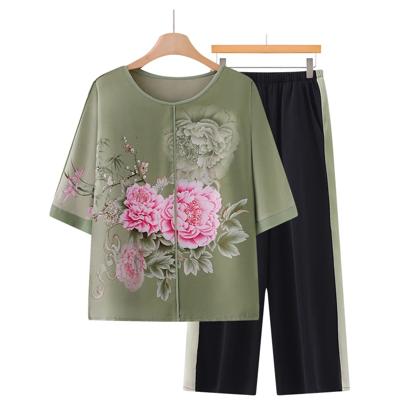 中老年人女装妈妈装夏季高贵洋气母亲60-80岁老太太衣服奶奶套装