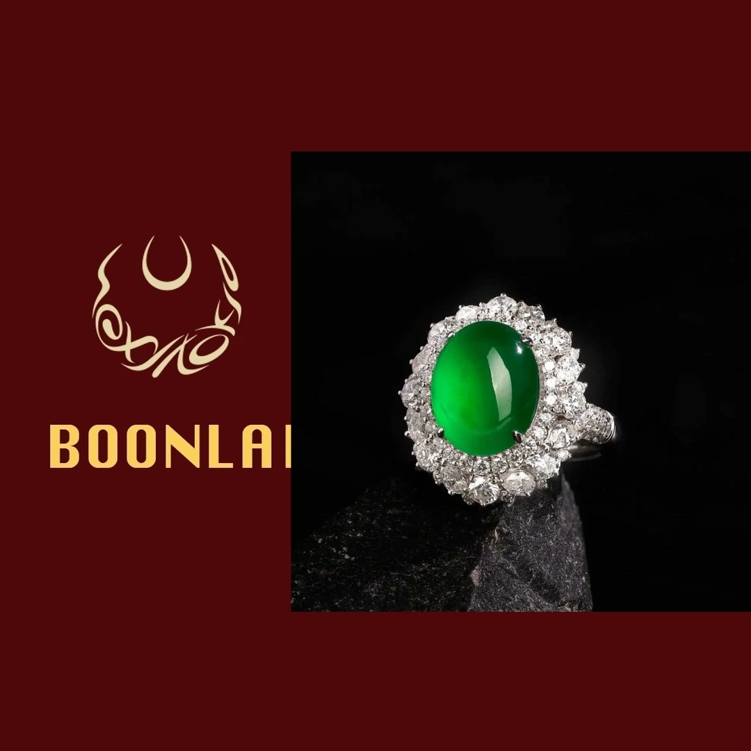 铜合金锆石戒指 【J静专属】Boonlai 国风绿色椭圆镶钻戒指4169