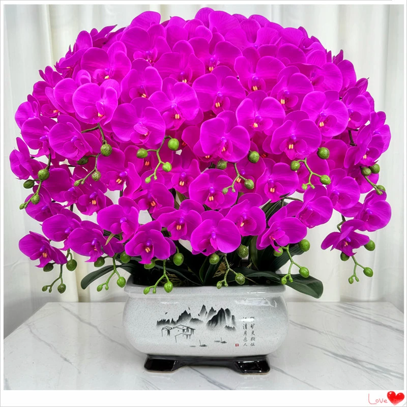 高档仿真蝴蝶兰花新款手感保湿客厅电视柜全套装饰插花高颜值假花