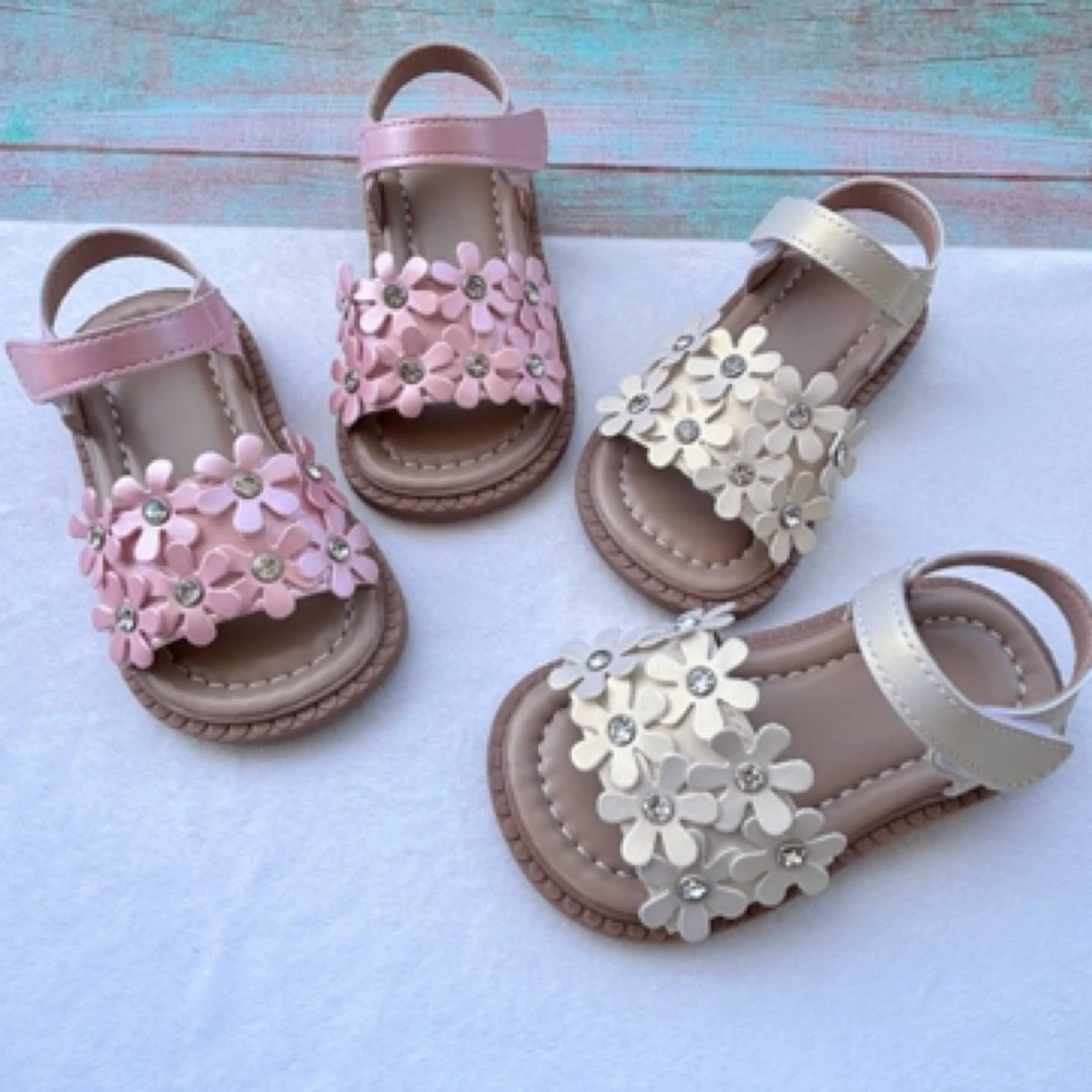 休闲风女夏季公主风车缝线凉鞋女童软底皮鞋小童女孩百搭
