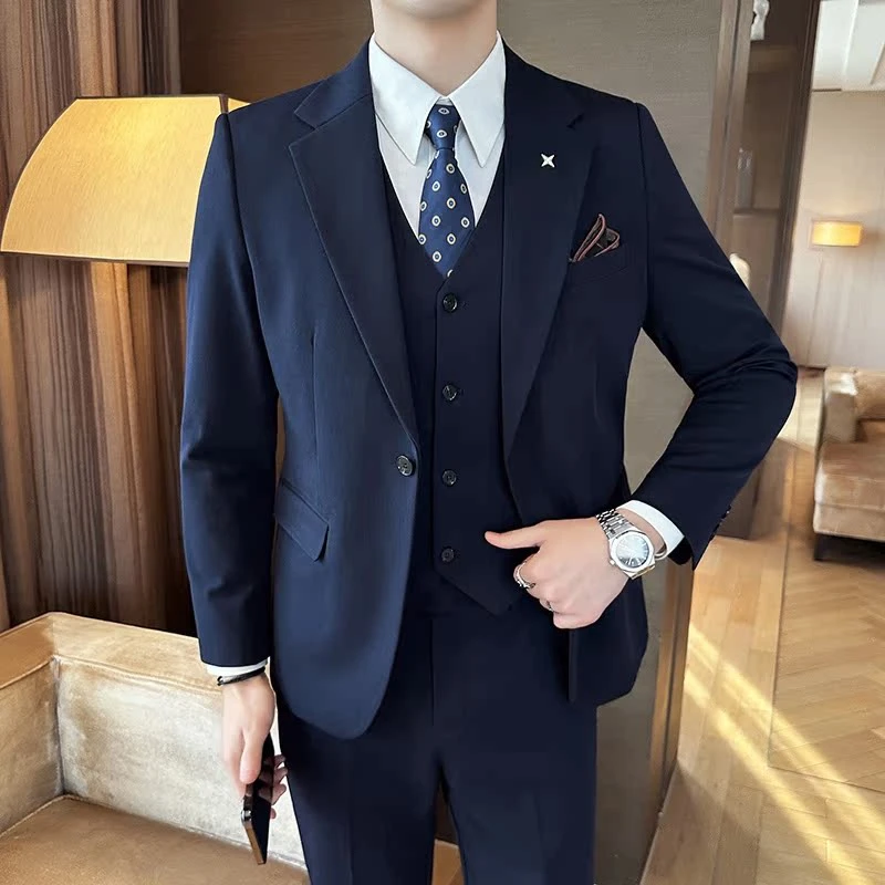 【启帆工作室】西装男商务大码三件套摩卡慕斯正装礼服婚礼西服外套