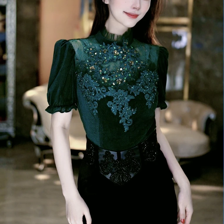 SEJI/瑟纪【绿松精灵】法式重工气质轻奢百搭上衣