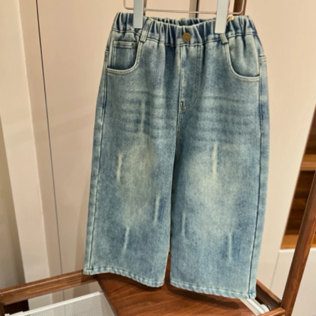 【编号R332】A244155353-06-儿童  复古做旧阔腿牛仔裤-yew