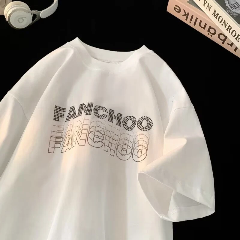 夏季新款重磅纯棉短袖T恤男女字母印花休闲百搭学院风半袖上衣潮