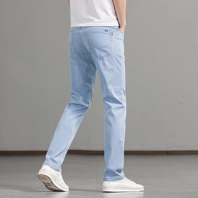 浅蓝色牛仔裤男夏季薄款宽松直筒2025年新款弹力男士休闲长裤超薄