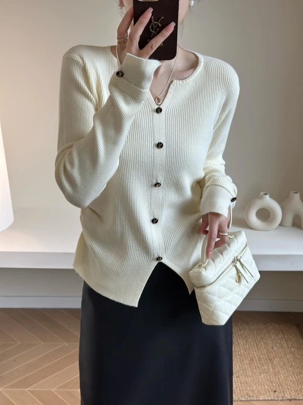 25169针织衫女长袖时尚百搭收腰秋冬修身短款显瘦