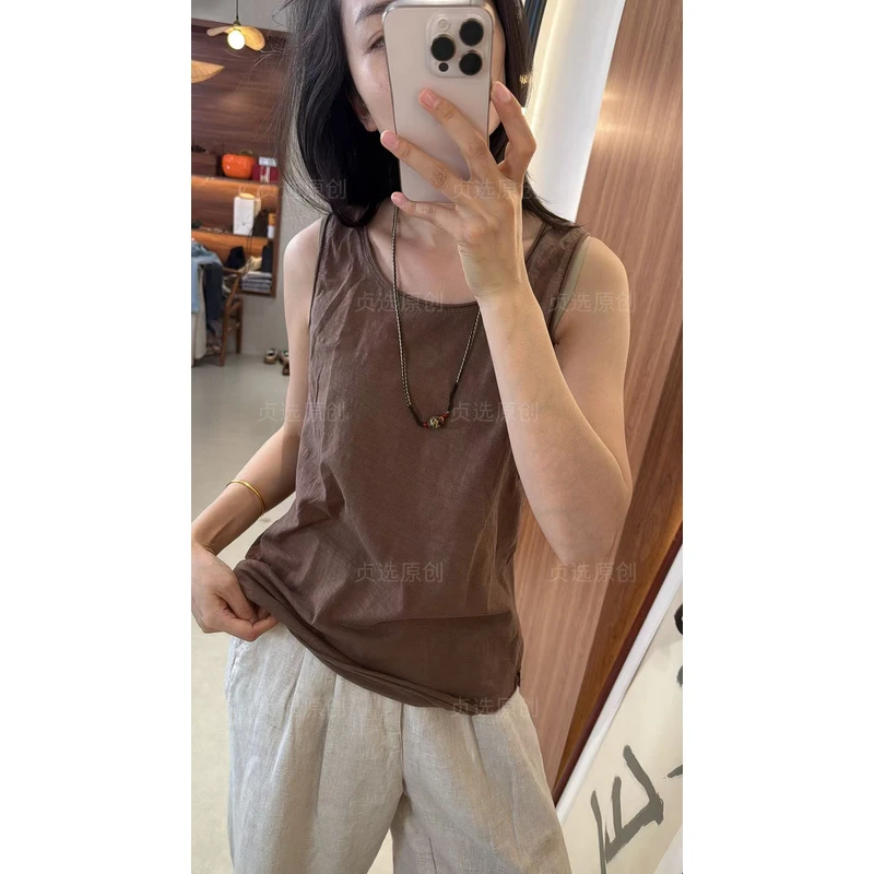 1315-透气宽松无袖背心女夏季外穿棉打底吊带上衣显瘦