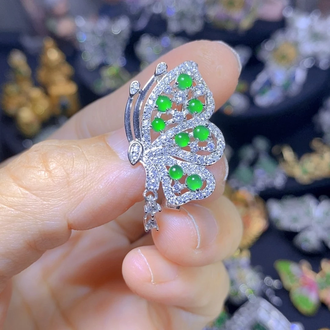 翡翠银S925镶嵌吊坠(不含链)天然翡翠