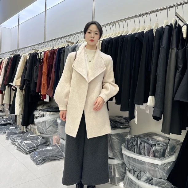 冬季新款气质女人味双面手工驼绒呢大衣