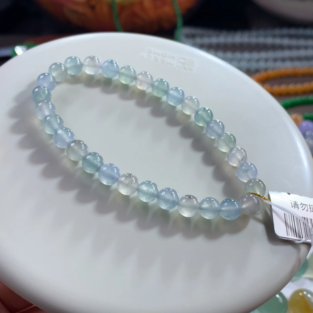 心***碍翡翠未镶嵌手链冰种幻彩莫兰迪单圈 卡6