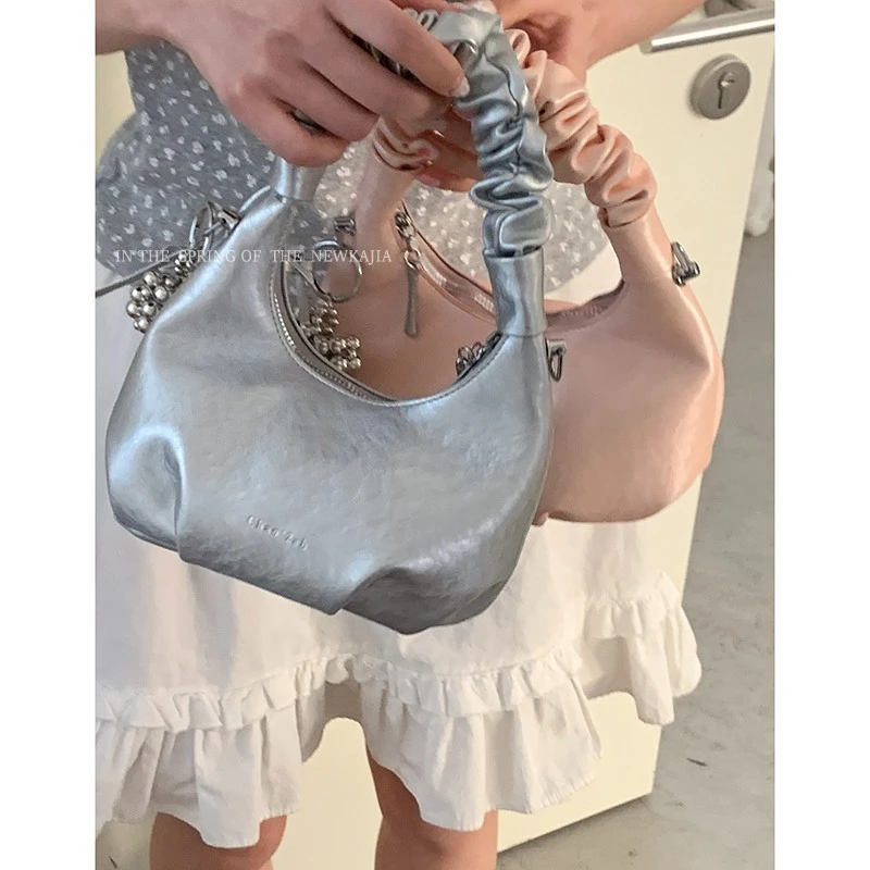 韩系小众包包女款爆款2025新款春夏时尚手提褶皱云朵包百搭斜挎包