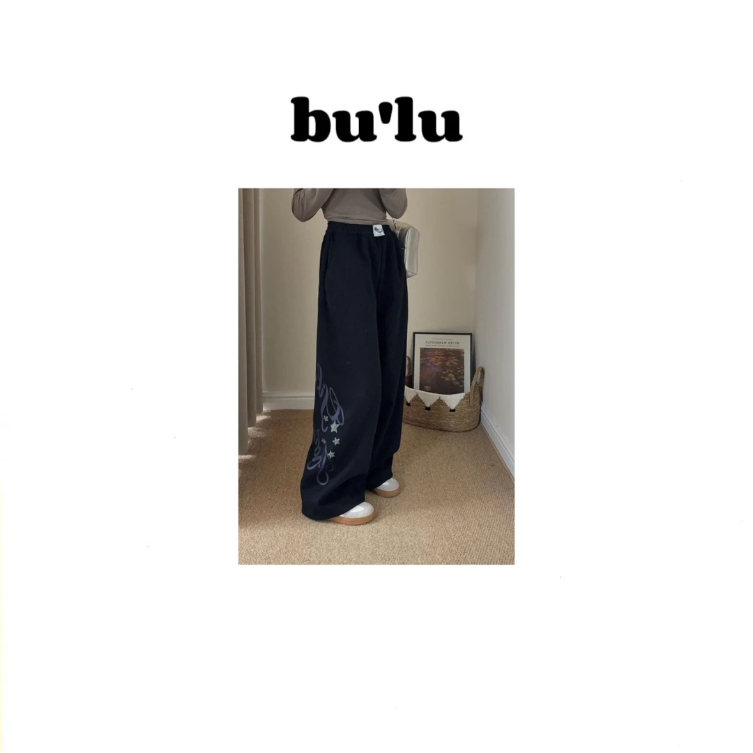 bu'lu " 西西里岛“ Jennie同款星星烫钻宽松量感休闲卫裤