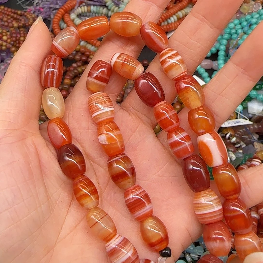玛瑙/玉髓合金珠宝半成品老料红玛瑙手工珠7mm一条