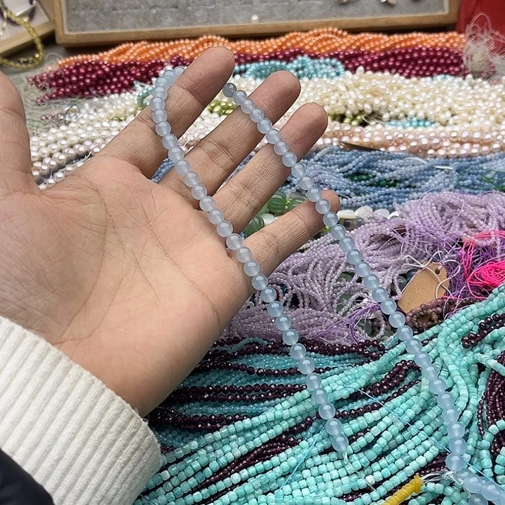 玛瑙/玉髓珠宝半成品未镶嵌一条4mm海蓝宝