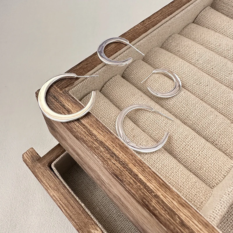 925银耳饰 S925银c圈耳钉韩版小众实心耳环原创设计简约气质耳饰