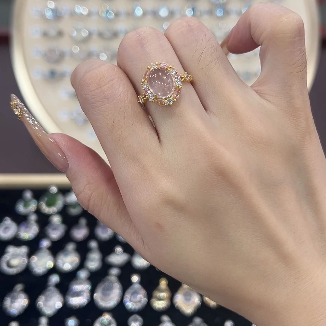 芙蓉石戒指银S925镶嵌