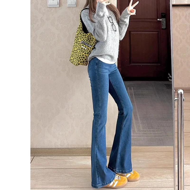 微喇复古牛仔裤女2025春秋新款小个子弹力马蹄裤高腰显瘦喇叭裤子