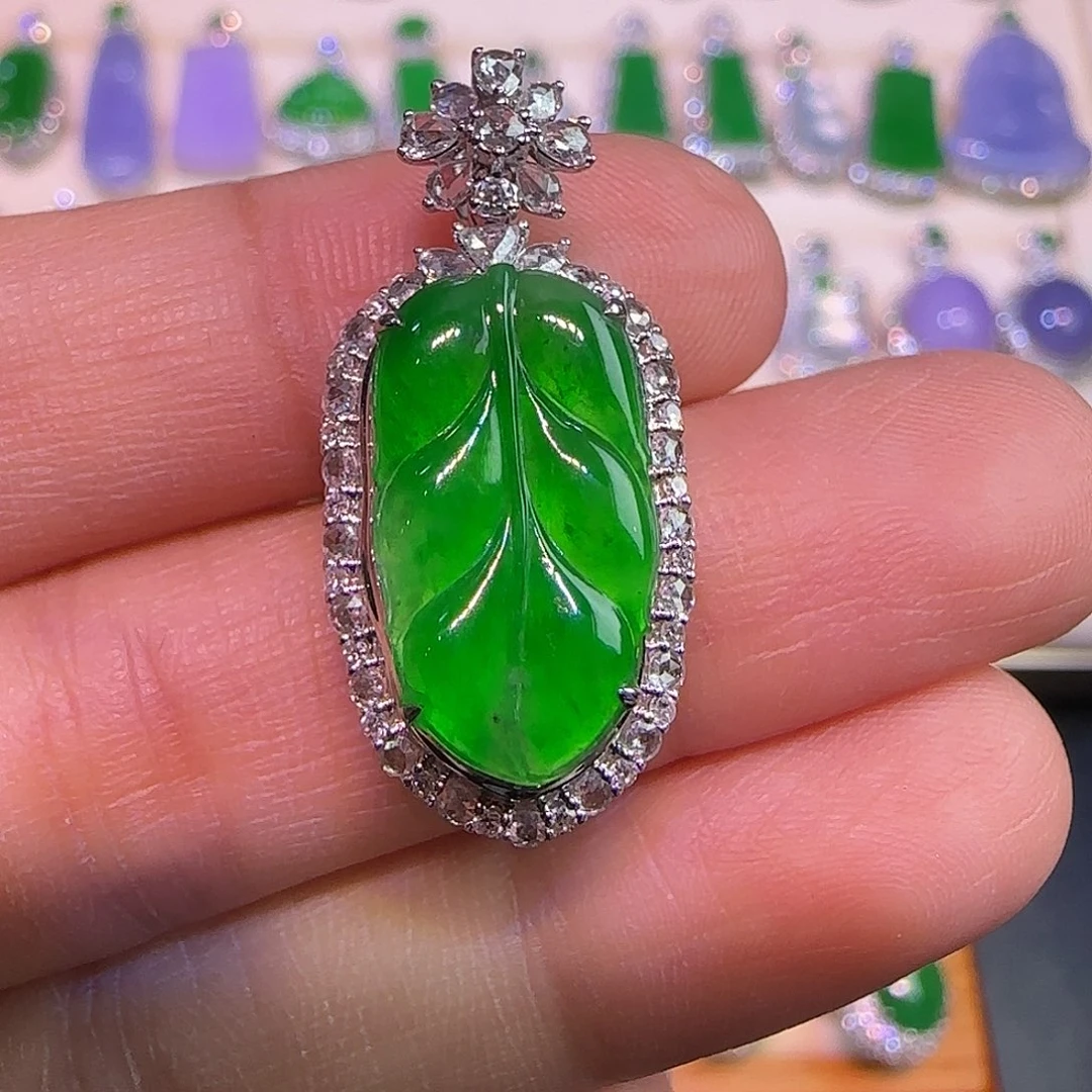 翡翠18K金镶嵌吊坠(不含链)