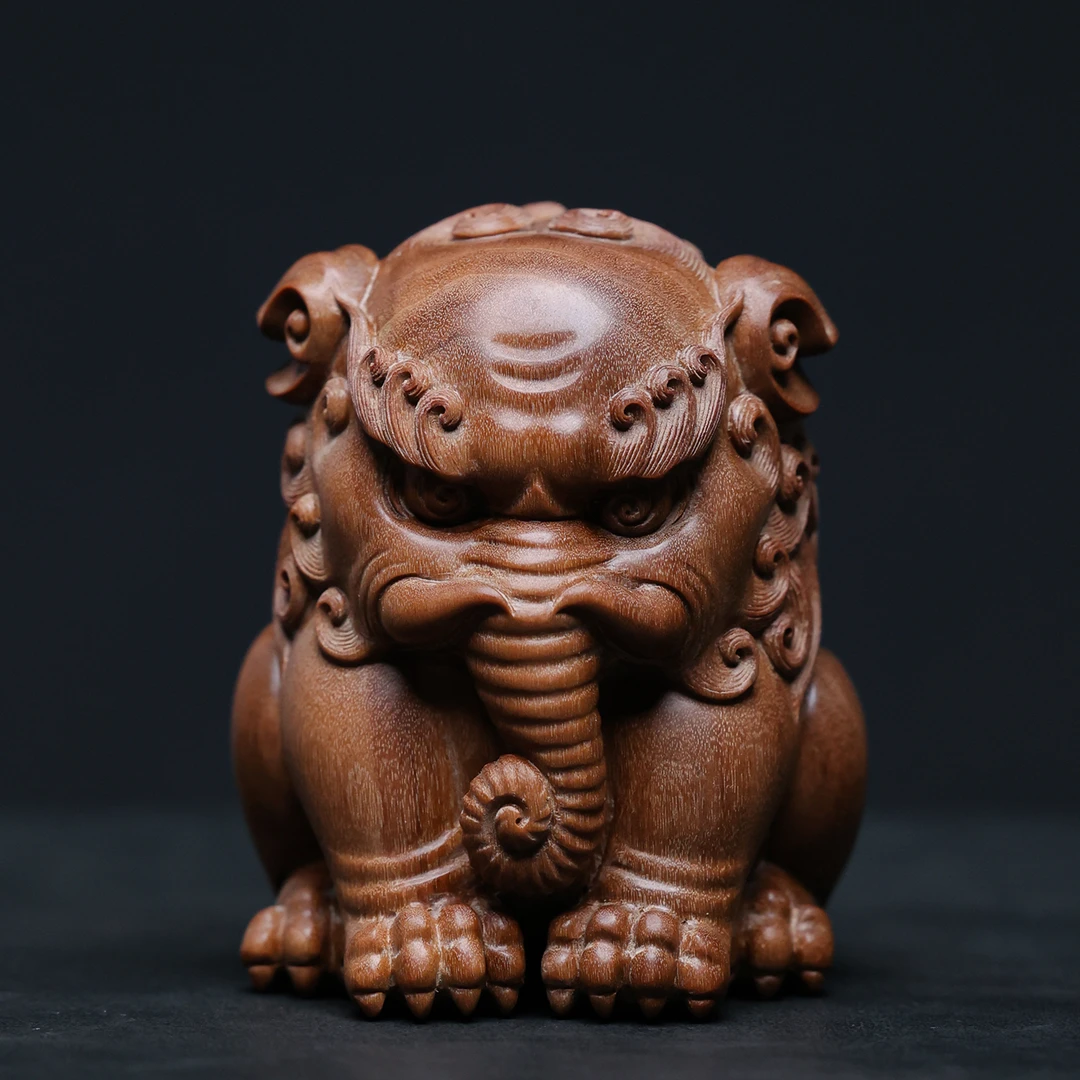 印度迈索尔老山檀香“食梦貘”木雕摆件红木工艺品文玩