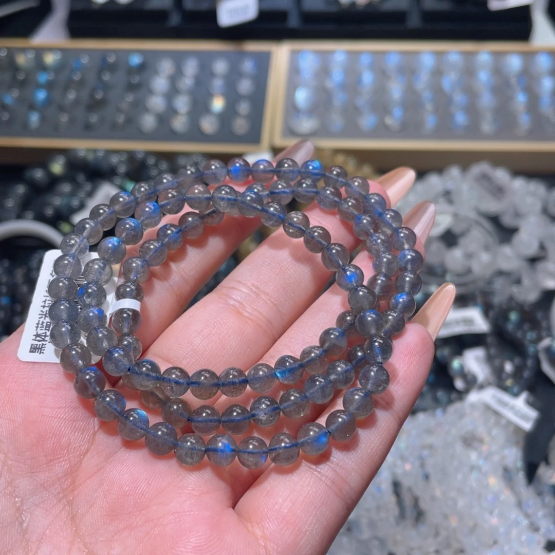 手链长石未镶嵌马岛黑体蓝光拉长石手链多圈5.9mm
