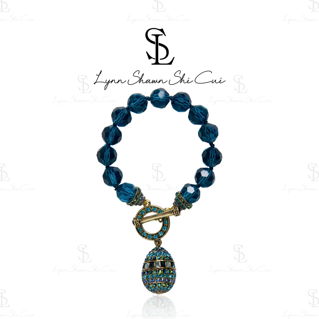 铜合金手链 复古密镶钻蓝色气质轻奢时尚手链