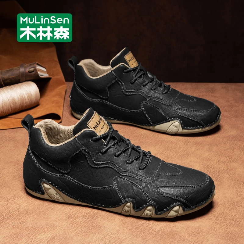 木林森阿甘男鞋2025新款秋季时尚休闲工作皮鞋防水防滑八爪鱼板鞋